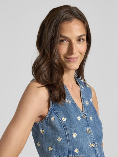 Mango Jeansweste mit floralen Stickereien Modell 'MASSY' Jeansblau 3