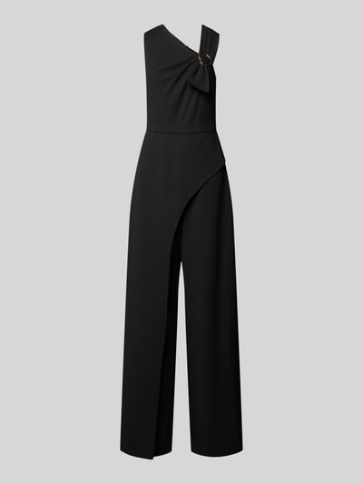 Produktfoto, schwarzer Jumpsuit mit Applikation von Adrianna Papell aus Material-Mix mit Stretch-Anteil, Regular-Fit, Rückseitiger Reißverschluss, Rückenlänge bei Größe 36: 39 cm, Brustweite 42 cm, Gesamtlänge 153 cm, Innenbeinlänge 84 cm