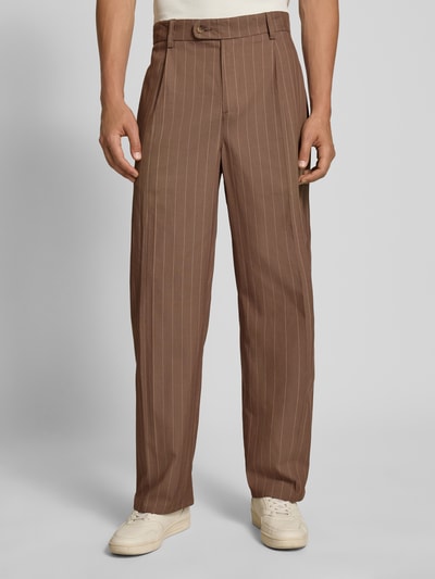 BLKVIS Spodnie z zakładkami w pasie, prostą nogawką i szlufkami na pasek Średniobrązowy 4