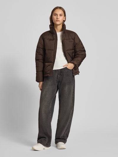 Review Steppjacke mit Label-Stitching Dunkelbraun 1