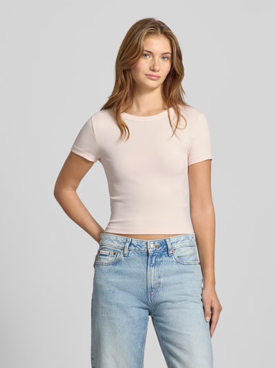 Gina Tricot T-shirt met geribde ronde hals Lichtroze - 4