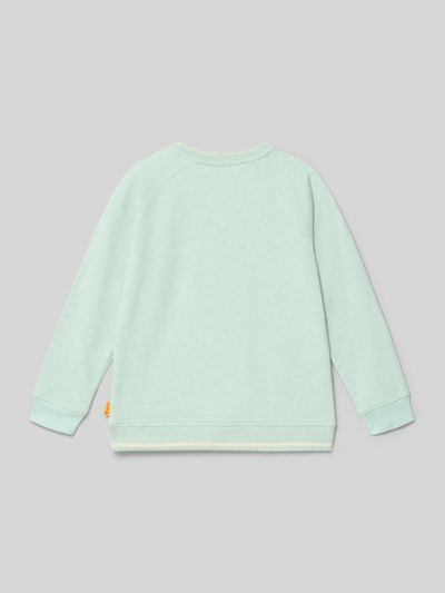 Produktfoto, Regular Fit Sweatshirt mit Logo-Stitching von Steiff in mintgrünem Baumwoll-Mix mit elastischen Abschlüssen und Rundhalsausschnitt.