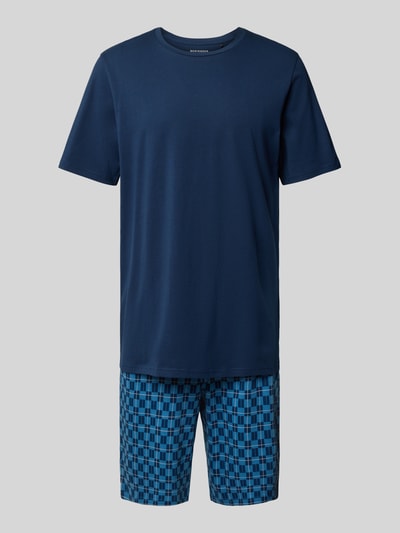 Schiesser Pyjama met geribde ronde hals Marineblauw - 1