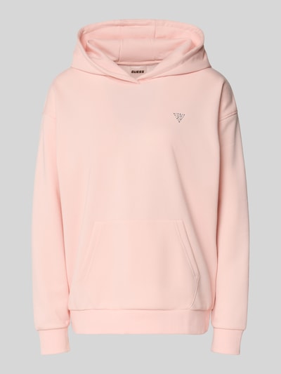 Produktfoto, Oversized Hoodie mit Strasssteinbesatz Modell 'Silvy' van Guess Activewear, lichtroze, katoenmix, kangeroezak, elastische boorden