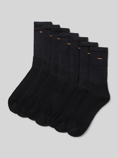Produktfoto, Socken mit Label-Print von camano z bawełnianego miksu, czarny kolor, żebrowane wykończenie, widoczny nadruk, męskie