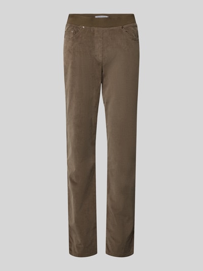 Raphaela By Brax Slim fit broek van fijne corduroy met elastische band Taupe - 2