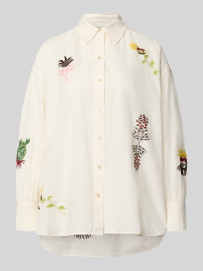 Produktfoto, Relaxed Fit Bluse mit Stitchings von Scotch & Soda aus Baumwoll-Leinen-Mix, Hemdblusenkragen, cremefarben, florale Stickereien