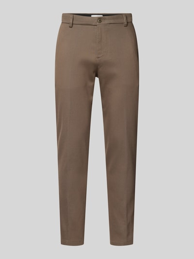 Drykorn Tapered fit stoffen broek met ceintuurlussen, model 'AJEND' Olijfgroen - 2