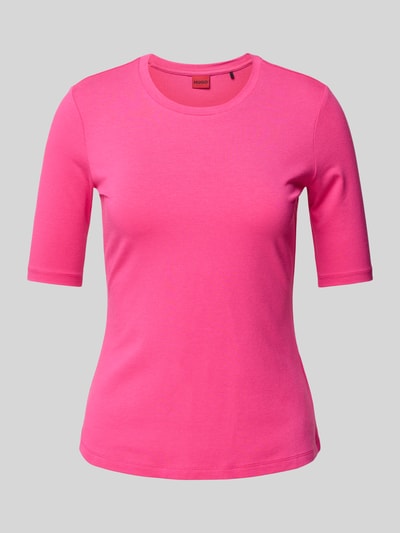 HUGO T-Shirt mit geripptem Rundhalsausschnitt Modell 'Darnelia' Pink 2