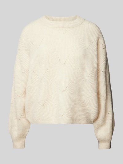 Pieces Loose Fit Strickpullover mit abstraktem Strickmuster Modell 'JENNA' Offwhite 2