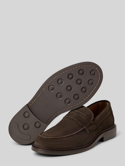 Produktfoto, Loafer aus echtem Rindsvelours Modell 'CARTER SUEDE' von SELECTED HOME in Braun, Optik: Unifarben, Lederoptik, rund, Blockabsatz, Schlupf/offen, strukturierte Sohle, Veloursleder.