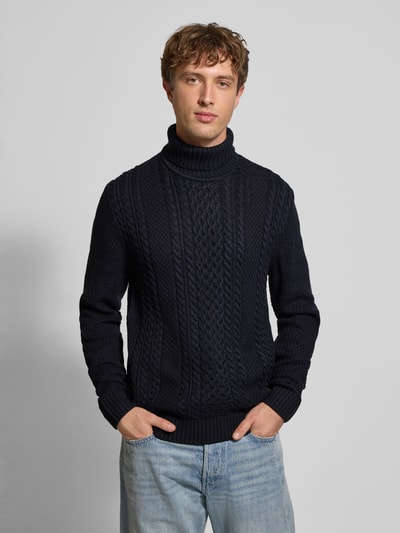 Jack & Jones Rollkragenpullover mit Zopfmuster Modell 'PAUL' Marine 4