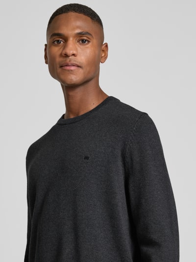 Christian Berg Men Gebreide pullover met ribboorden Donkergrijs gemêleerd - 3