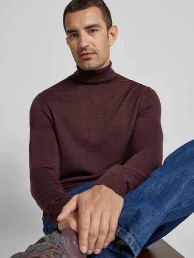 Christian Berg Men Strickpullover mit Rollkragen Rostrot Melange 3