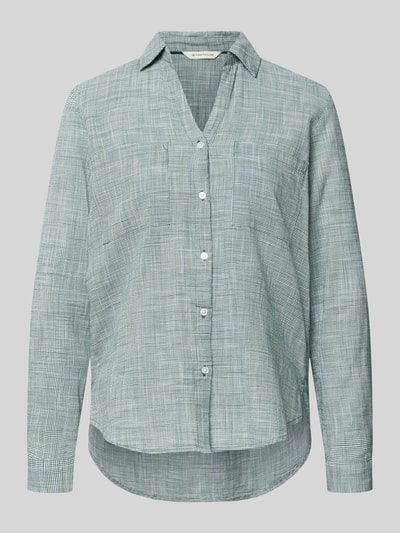 Produktfoto, Regular Fit Hemdbluse aus reiner Baumwolle von Tom Tailor, Optik:Allover-Muster, Hahnentritt, Hemdblusenkragen, Langarm, V-Ausschnitt, Rückenpasse mit Cacharel-Falte, Manschette, abgerundeter Rumpfabschluss, Brusttasche, Material: reine Baumwolle