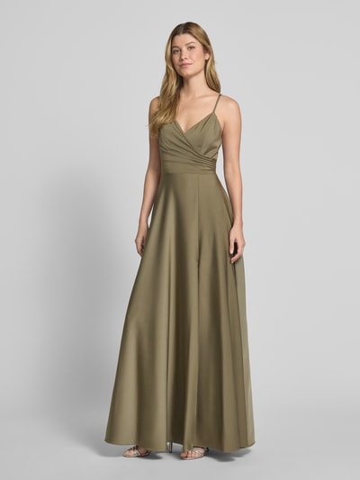 Laona Abendkleid mit V-Ausschnitt und Raffungen Oliv 1