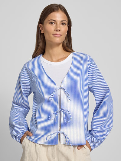 Christian Berg Woman Relaxed Fit Langarmbluse aus reiner Baumwolle mit Schnürverschluss Blau 3