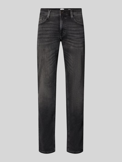 Produktfoto, Slim Fit Jeans mit Eingrifftaschen Modell 'Oregon' von Mustang in Schwarz, Baumwoll-Mix mit Stretch-Anteil, klar sichtbare Waschung
