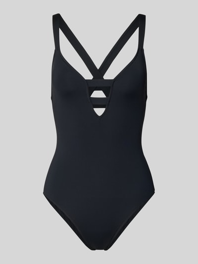Produktfoto, Body mit V-Ausschnitt von Seafolly, czarny, materiał-mix z dodatkiem streczu, dopasowany krój, dekolt w serek