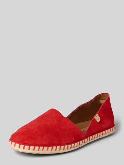 Produktfoto, Espadrilles aus Leder mit Label-Patch Modell 'CARMEN' von Verbenas, rotes Echtleder, abgerundete Form, strukturierte Sohle