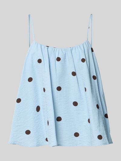 Produktfoto, Blusentop mit tiefem Rundhalsausschnitt von Jake*s Casual aus hellblauem Viskose-Mix mit braunen Punkten und Spaghettiträgern
