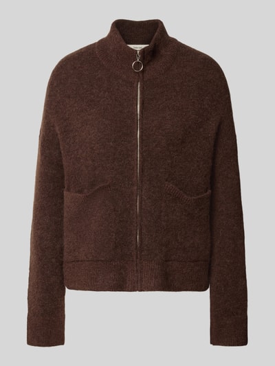 Produktfoto, braune Strickjacke aus Woll-Mix mit Reißverschluss und aufgesetzten Taschen, Regular Fit Strickjacke aus Woll-Mix Modell 'SIA' von Selected, Damen Strickjacke