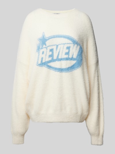 Review Sweter z dzianiny z wyhaftowanym logo Złamany biały 1