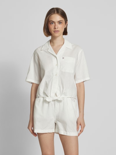 Tommy Jeans Relaxed Fit Hemdbluse aus Baumwoll-Leinen-Mix Weiss 4