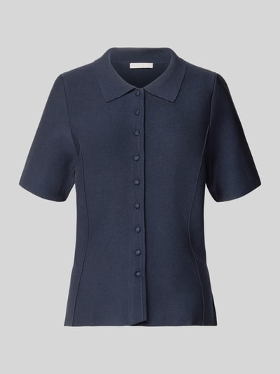 Produktfoto, Strickshirt aus Viskose-Mix mit Knopfleiste von Christian Berg Woman Selection in Dunkelblau, Kurzarm, Umlegekragen, Regular Fit.
