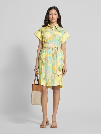 Marc Cain Knielange overhemdjurk van linnenmix met strikceintuur Geel - 1