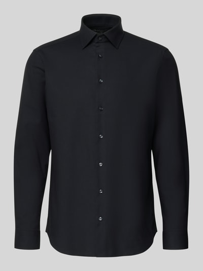 Produktfoto, Regular Fit Business Hemd mit Kentkragen von Christian Berg Men in Schwarz, elastischer Baumwoll-Mix, durchgehende Knopfleiste, langärmlig, abgerundeter Saum, schlichte Optik