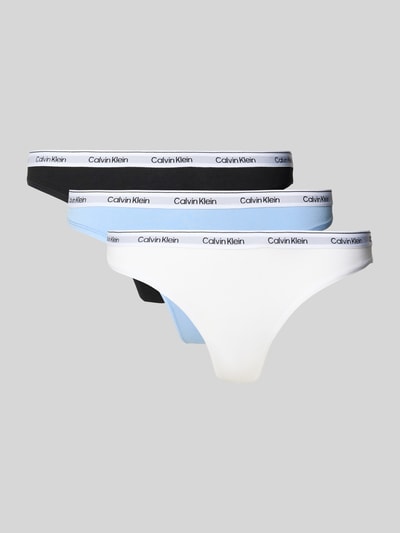 Calvin Klein Underwear Stringi z wyhaftowanym logo w zestawie 3 szt. model ‘Modern’ Niebieski 1
