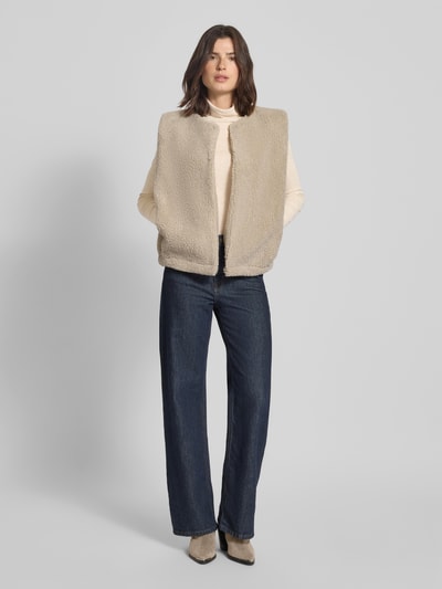s.Oliver RED LABEL Bluzka z długim rękawem o kroju slim fit z mieszanki bawełny Beżowy 1