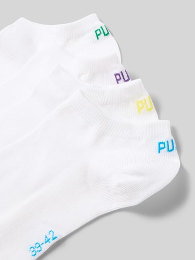 Produktfoto, Sneakersocken im 4er-Pack mit gerippten Bündchen von PUMA aus Baumwoll-Mix, weiß mit buntem Label-Detail, Damenmode