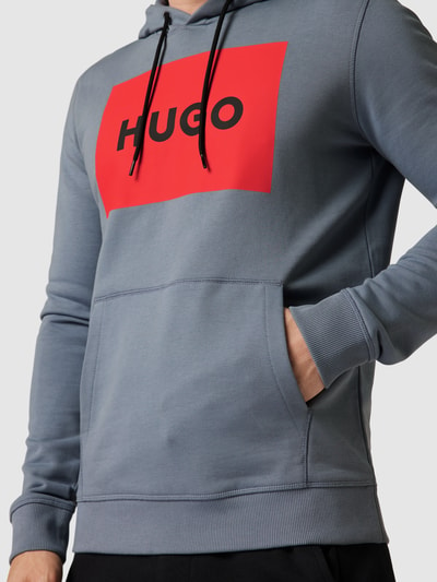 HUGO Hoodie met labelprint, model 'Duratschi' Rookblauw - 3