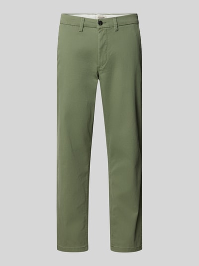 Produktfoto, grüne Straight Fit Chino mit Gesäßtaschen Modell 'Stollie' von JACK & JONES aus elastischem Baumwoll-Mix, glatte Struktur