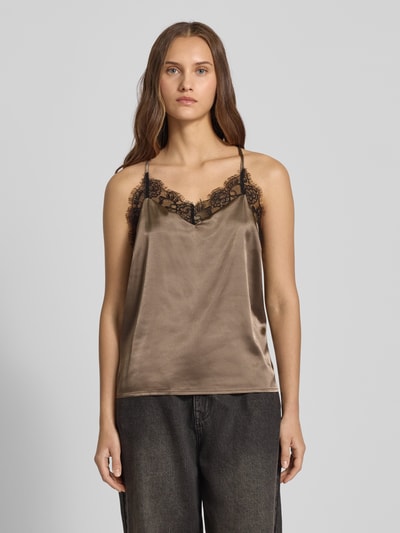 Pieces Regular fit top met bandjes van satijn, model 'JAHARA' Lichtbruin gemêleerd - 4