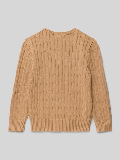 Polo Ralph Lauren Kids Sweter z dzianiny z prążkowanymi wykończeniami Camel 3