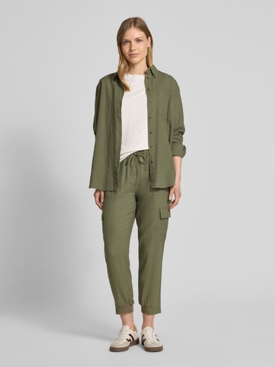 FREE/QUENT Tapered Fit Leinenhose mit Cargotaschen Modell 'Lava' Oliv 1