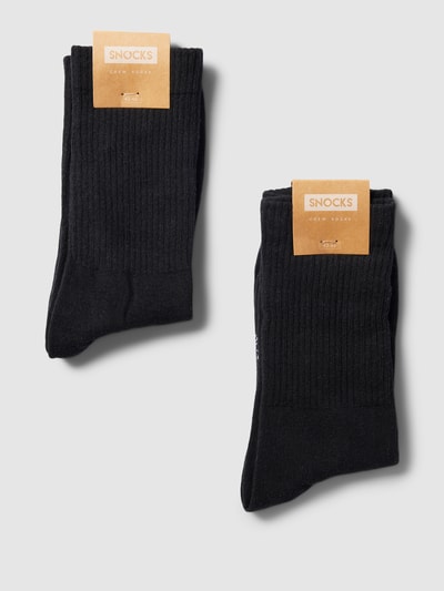 Snocks Sokken in effen design in een set van 2 paar, model 'Crew Sock' Zwart - 3