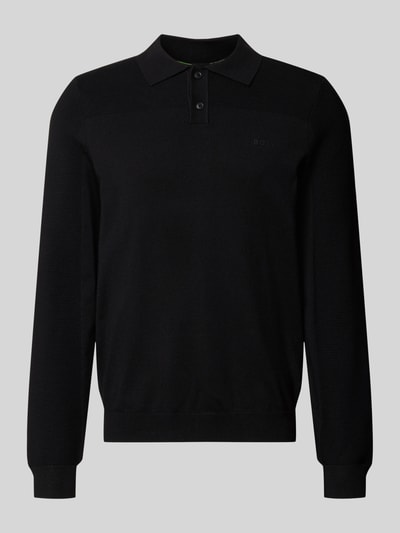 Produktfoto, schwarzes Relaxed Fit Poloshirt mit Woll-Anteil Modell 'KN_Momentum-X PL' von BOSS Green, feine Struktur, Herren Poloshirt