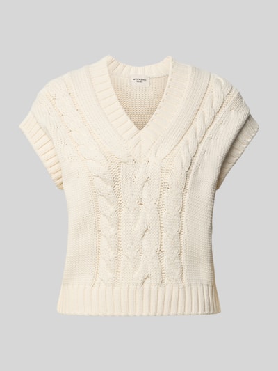Productfoto, regular fit spencer van katoenmix model 'PASCIA' van Weekend Max Mara in ecru met grof kabelpatroon, dames pullover