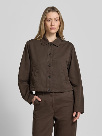 Marc O'Polo Oversized Hemdjacke aus Baumwoll-Lyocell-Leinen-Mix Mittelbraun 4