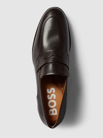 BOSS Penny loafers van echt leer met schachtbrug, model 'Colby' Donkerbruin - 4