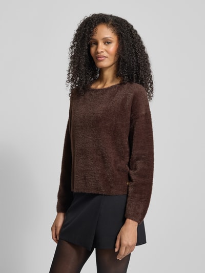 s.Oliver BLACK LABEL Relaxed fit pullover met viscose Donkerbruin - 4