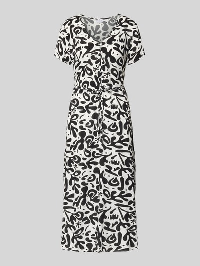 Produktfoto, A-Linien Midikleid aus reiner Viskose Modell 'BARRI' von Pieces mit Optik:Allover-Muster in Schwarz-Weiß, Passform: A-Linie, Midi-Länge, Rundhals, Knopf- und Schlingenverschluss, Ärmelform: ohne Ärmel, gerader Saum, glatte Textur.