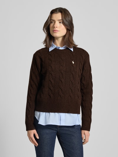 Polo Ralph Lauren Gebreide pullover met kabelpatroon en ronde hals Donkerbruin - 4