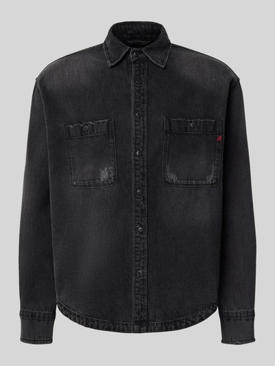 Produktfoto, Regular Fit Jeanshemd aus reiner Baumwolle von Replay in Schwarz mit Kentkragen und Brusttaschen, klare Struktur, Frontansicht