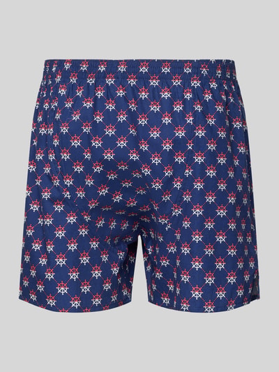 Productfoto, Boxershort uit zuivere katoen model 'Steuerrad' van Deal, donkerblauw met rood-witte stuurwielen, losse pasvorm, elastische tailleband, labelpatch