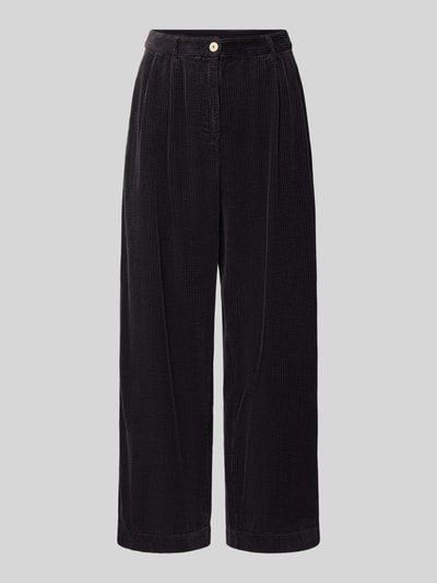 Produktfoto, schwarze Wide Fit Cordhose aus reiner Baumwolle Modell 'PADOW' von American Vintage, Feincordstruktur, silberner Knopf, Damenmode